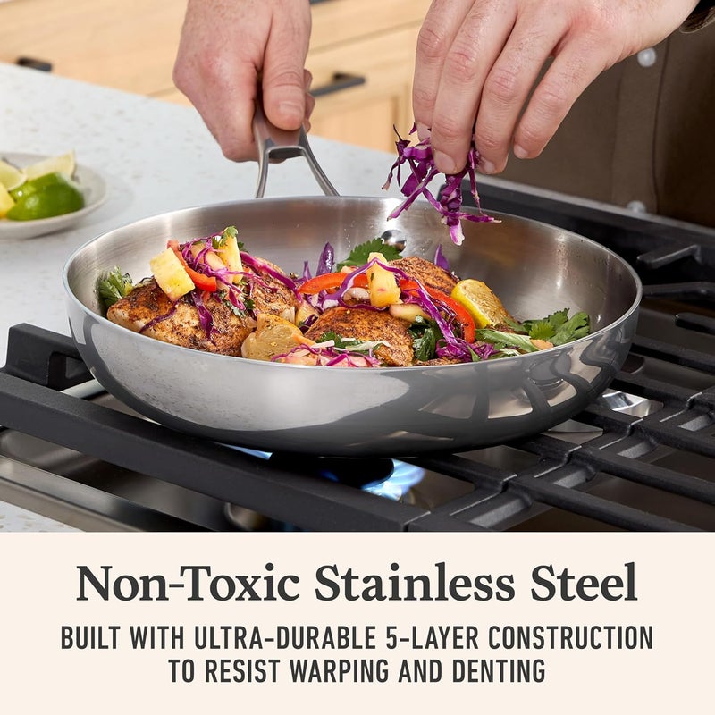 Calphalon Premier Polished 5-Ply Stainless Steel Cookware w/Turbo Heat Tech 10" Fry Pan, Induction, Oven Safe 500F, Silver - Image 2